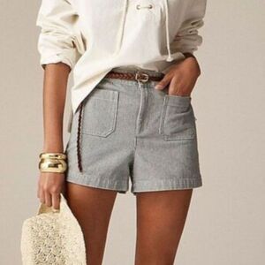 J. Crew Patch Pocket Stripe Denim Shorts Blue White 10 Utility Railroad Stripe